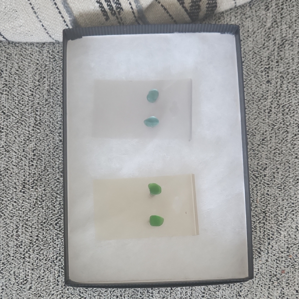 Green and Aqua Sea Glass Stud Earring Set